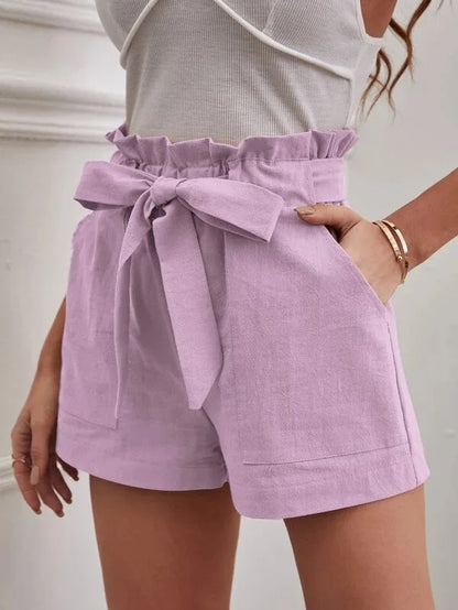 Women’s Summer Linen-Look Casual Shorts | High Waist, Wide Leg, Loose Fit