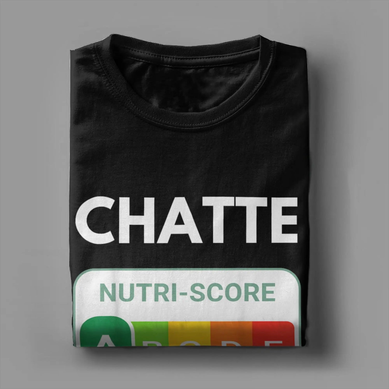 Creative Nutri-Score “A Chatte” Cat Lover T-Shirt | Men’s Funny Cotton Short Sleeve Tee