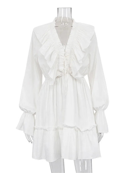 Tossy Ruffled V-Neck White Mini Dress