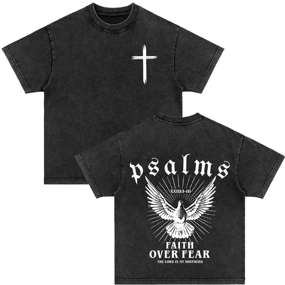 Christian Strength in Jesus Bible Verse Vintage Washed T-shirts Men Women Fashion Harajuku Oversized T Shirt 100% Cotton T-shirt