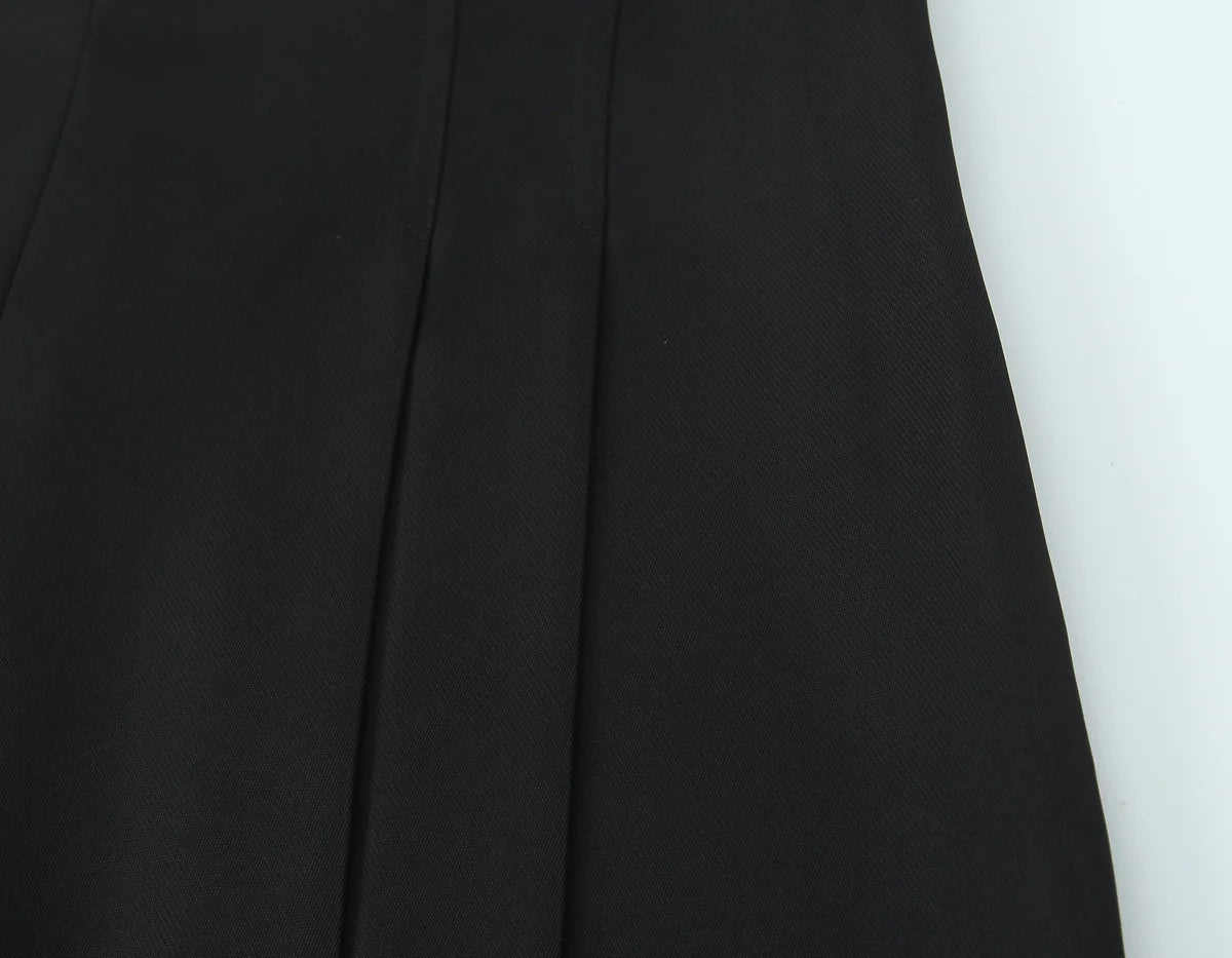 Vintage High-Waist Straight Trousers with Belt | Knee-Length Wide Leg Pants
