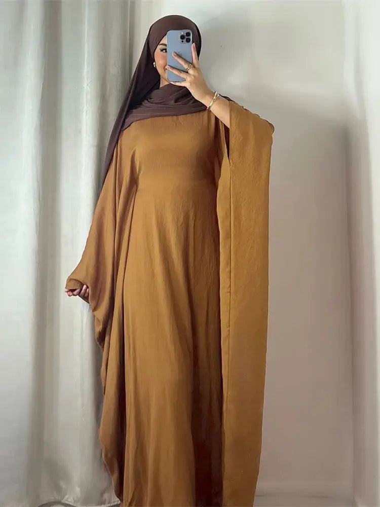 Summer Soft Crepe Linen Khimar Butterfly Batwing Abaya