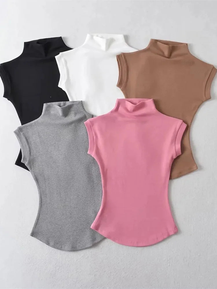 Women’s Summer Sexy Turtleneck Sleeveless T-Shirt