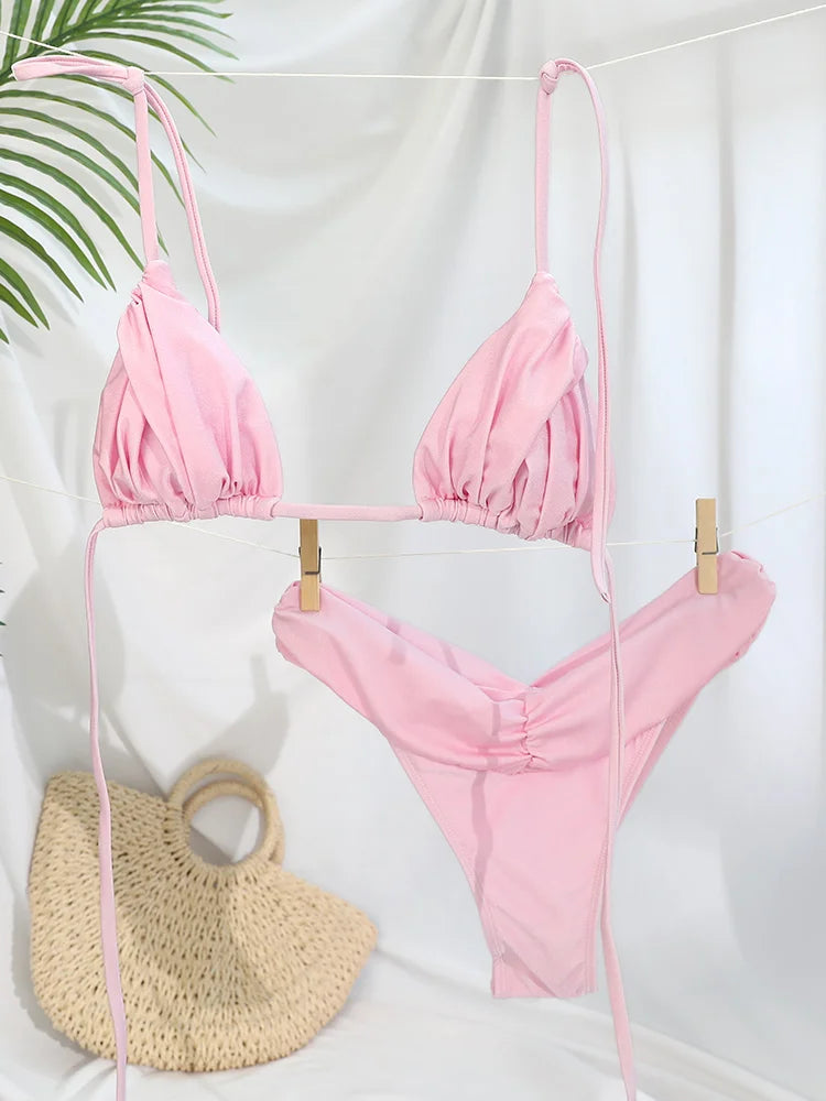 Sexy Pleated Brazilian Bikini Set for Women