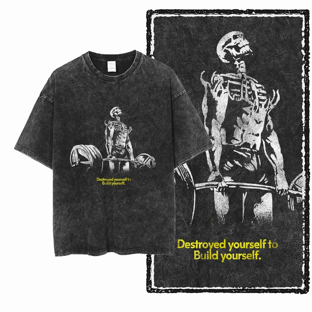 Bodybuilding Acid-Washed Graphic T-Shirt | Vintage Streetwear Unisex Tee