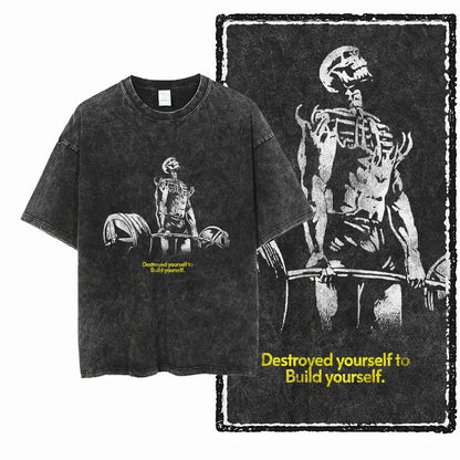 Bodybuilding Acid-Washed Graphic T-Shirt | Vintage Streetwear Unisex Tee
