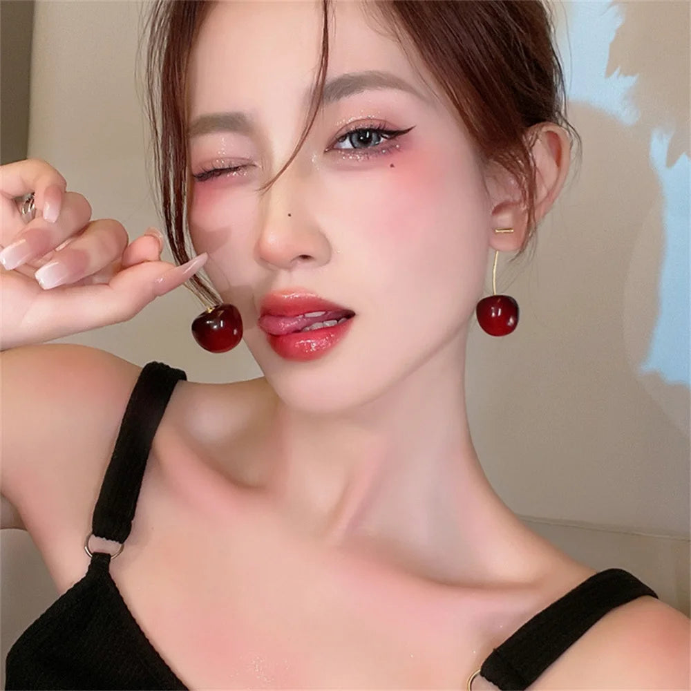 Trendy Acrylic Cherry Drop Earrings