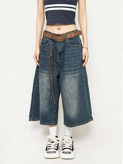 High Waist Black Retro Washed Denim Shorts Women&