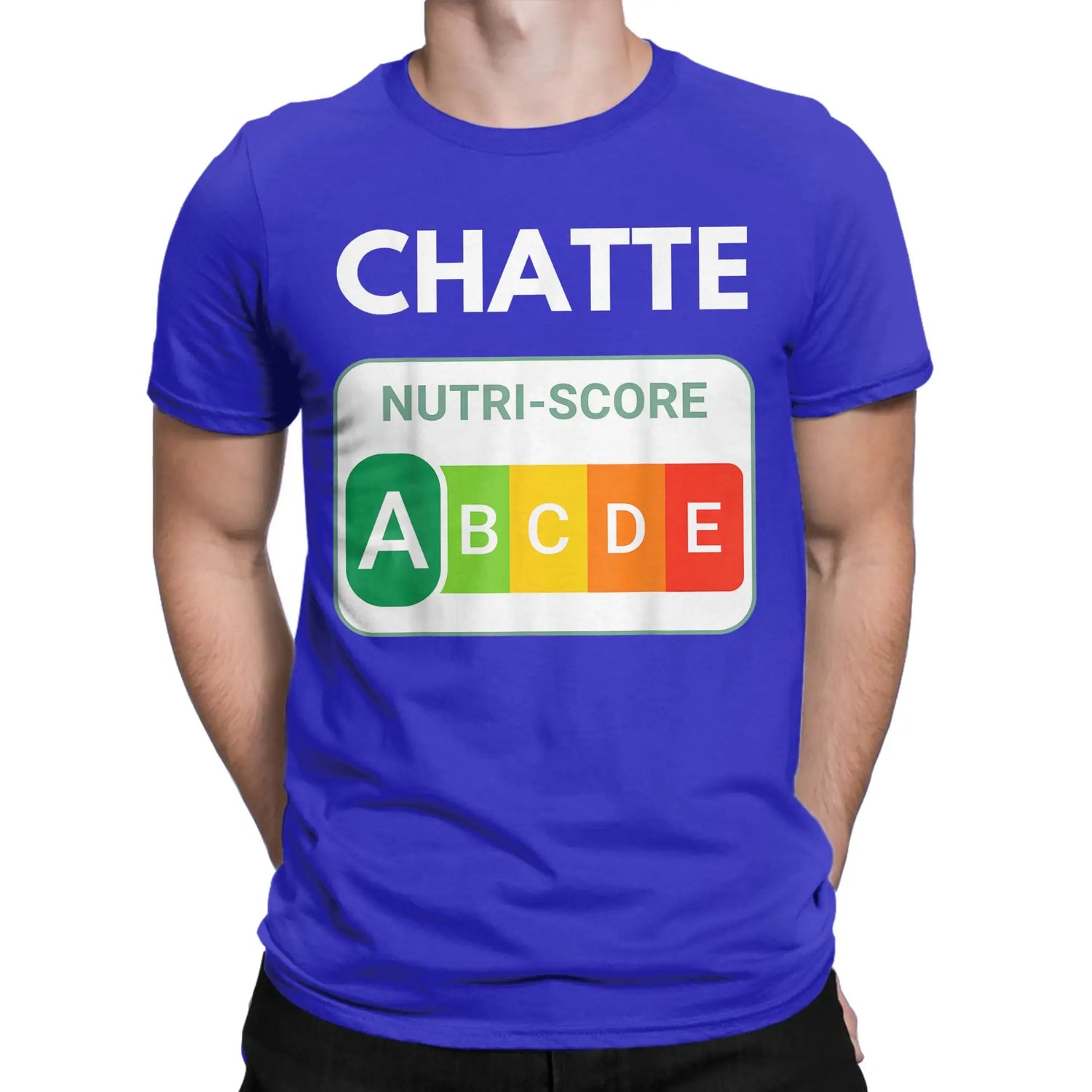 Creative Nutri-Score “A Chatte” Cat Lover T-Shirt | Men’s Funny Cotton Short Sleeve Tee