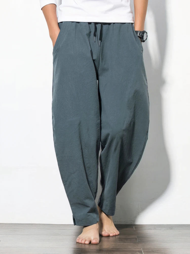 Cotton Linen Jogger Pants Men Baggy Casual Trousers Male Walking Wide leg Loose Cotton Sweatpants Chinese Summer 2025 New