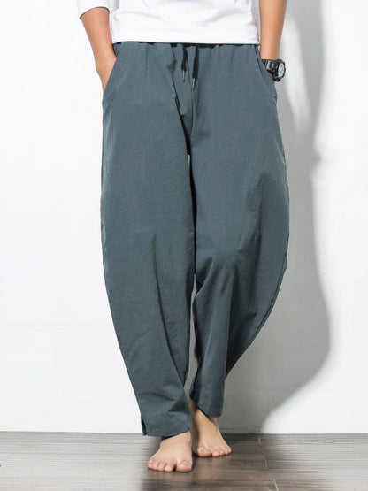 Cotton Linen Jogger Pants Men Baggy Casual Trousers Male Walking Wide leg Loose Cotton Sweatpants Chinese Summer 2025 New