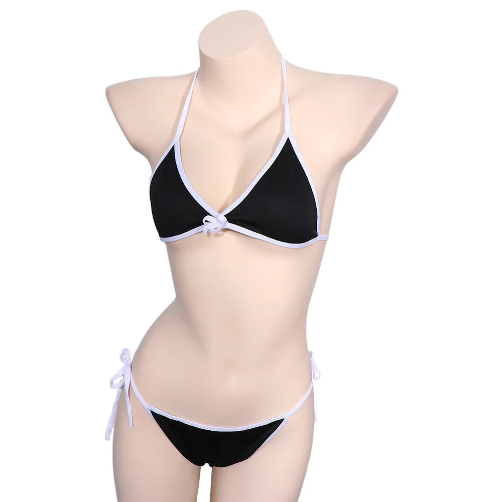 Contrast Binding Triangle Bikini Swimsuit