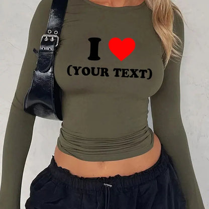 DIY Customize Your Text Couple Spring Autumn Women’s Long Sleeve Crop T-Shirt