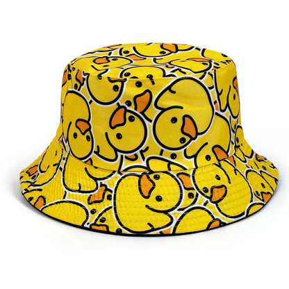 Reversible Cartoon Duck Print Bucket Hat | Unisex Foldable Sun Protection Cap
