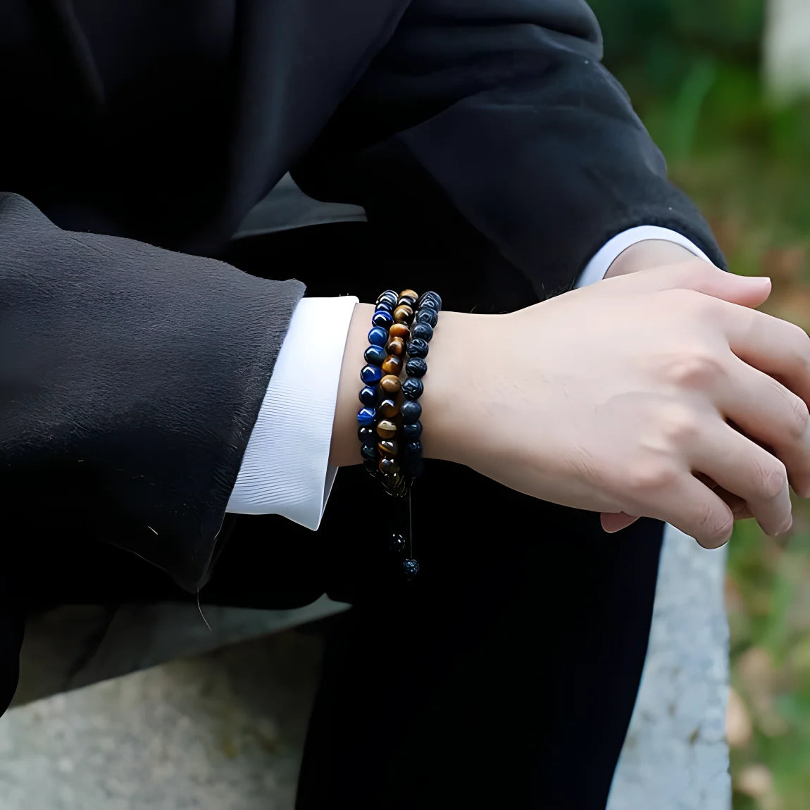 8mm Natural Tiger Eye &amp; Lava Rock Bracelet