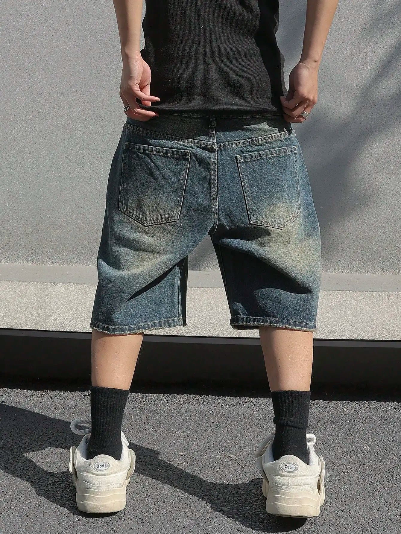 Men’s Baggy Ripped Denim Shorts | Stretchy Knee-Length Streetwear Jeans