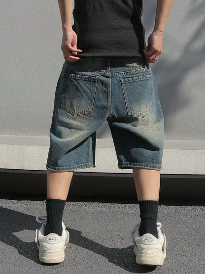 Men’s Baggy Ripped Denim Shorts | Stretchy Knee-Length Streetwear Jeans