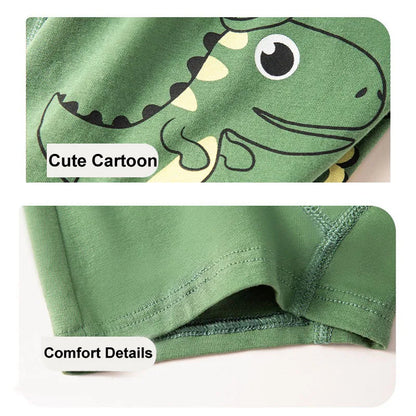 4 Pcs Kids’ Boxer Shorts Set | Cartoon Dinosaur Cotton Underwear