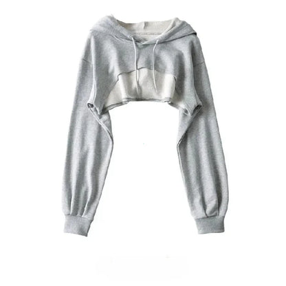 Irregular Crop Hoodie for Women – Ultra Short Long Sleeve Pullover