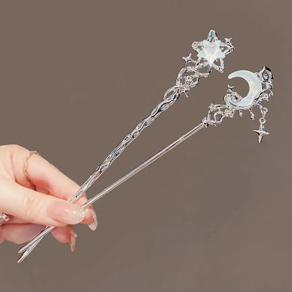 Romantic Moonstone Star &amp; Moon Hair Stick