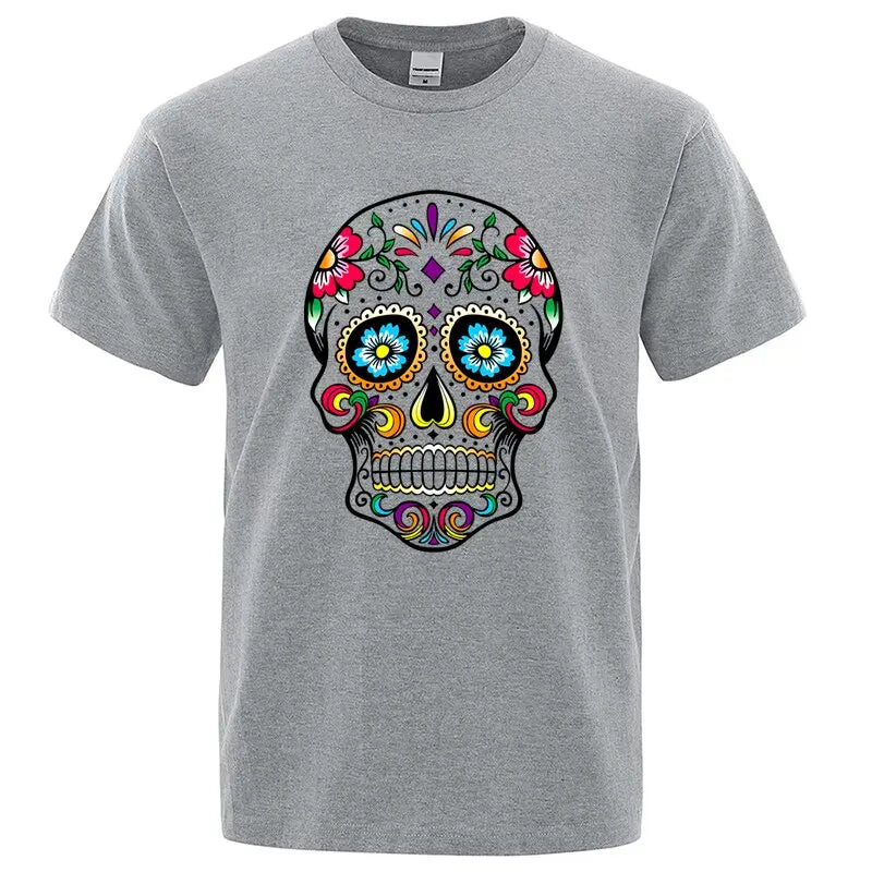 Men’s Skull Print Street Style T-Shirt | 100% Cotton, Loose Fit, Summer Casual Tee