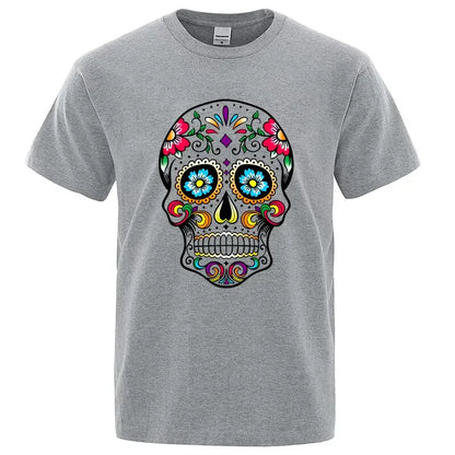 Men’s Skull Print Street Style T-Shirt | 100% Cotton, Loose Fit, Summer Casual Tee