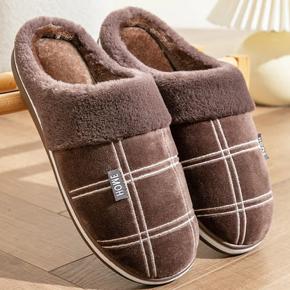 Pmoiste Men’s Soft Flannel Plaid House Slippers – Memory Foam Indoor Shoes