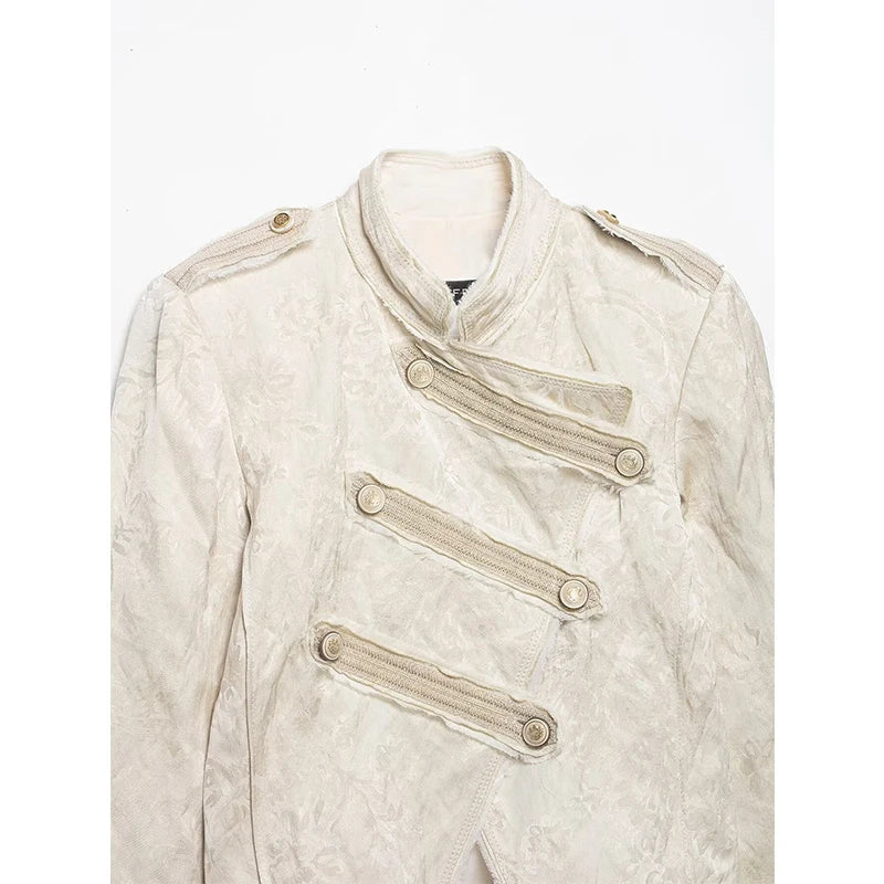 YENKYE New 2026 Women Jacquard Cropped Jacket High Neck Long Sleeve Frayed Trim Vintage Coat