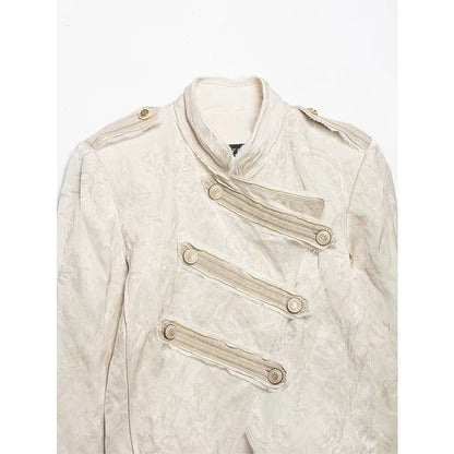 YENKYE New 2026 Women Jacquard Cropped Jacket High Neck Long Sleeve Frayed Trim Vintage Coat