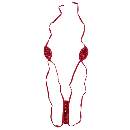 Shiny PU Leather Thong Bikini Set
