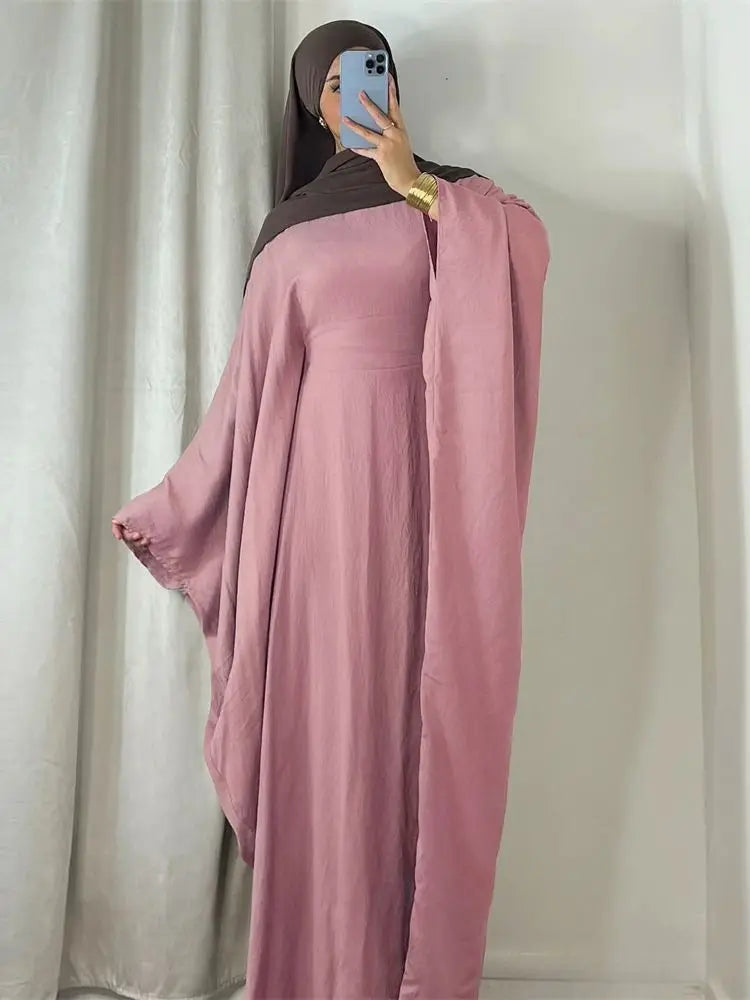 Summer Soft Crepe Linen Khimar Butterfly Batwing Abaya