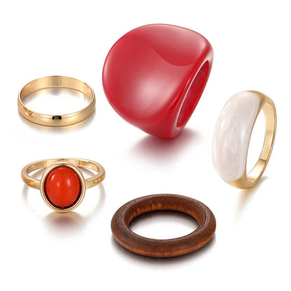 Retro Resin &amp; Enamel Rings Set for Women