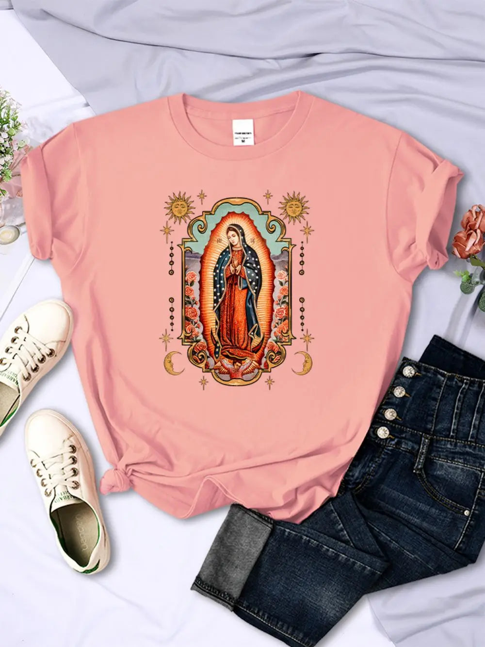 Street T-Shirts Our Lady of Guadalupe Printed Tee Shirts Comfortable O-Neck Short Sleeve Summer Casual Female Clothes