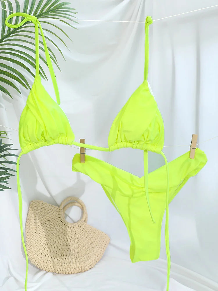 Sexy Pleated Brazilian Bikini Set for Women