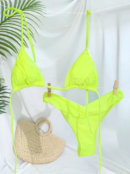 Sexy Pleated Brazilian Bikini Set for Women
