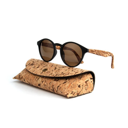 Round Bamboo Grain Polarized Sunglasses with Case – Unisex Wooden Style Shades