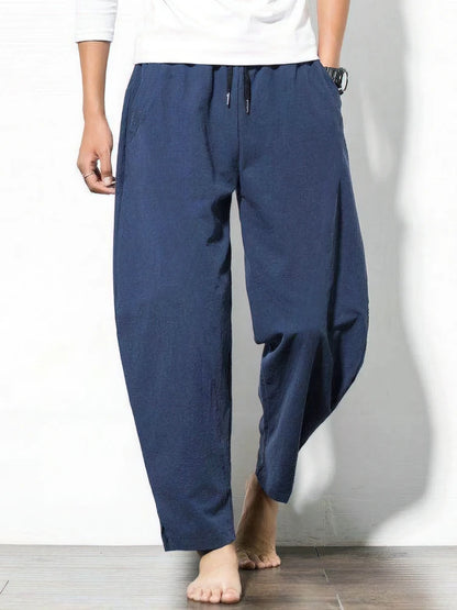 Cotton Linen Jogger Pants Men Baggy Casual Trousers Male Walking Wide leg Loose Cotton Sweatpants Chinese Summer 2025 New