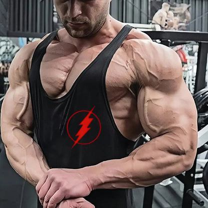 Men’s Cotton Lightning Graphic Y-Back Tank Top – Gym &amp; Workout Vest