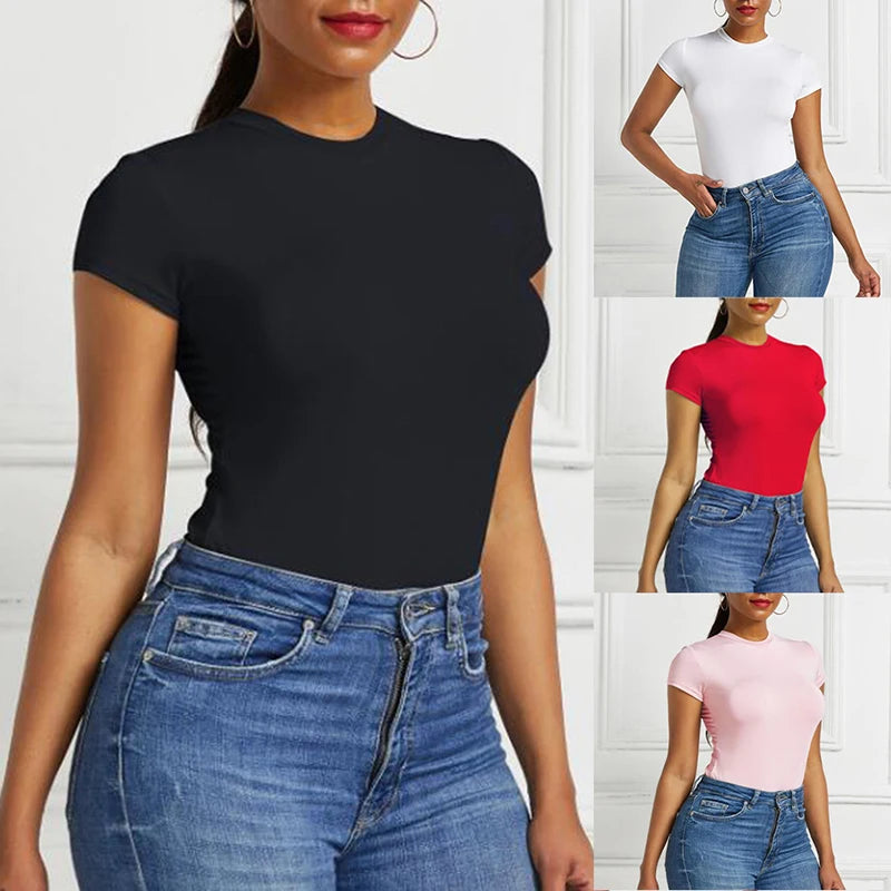 Sexy One Piece Bodycon Bodysuit Short Sleeve O Neck