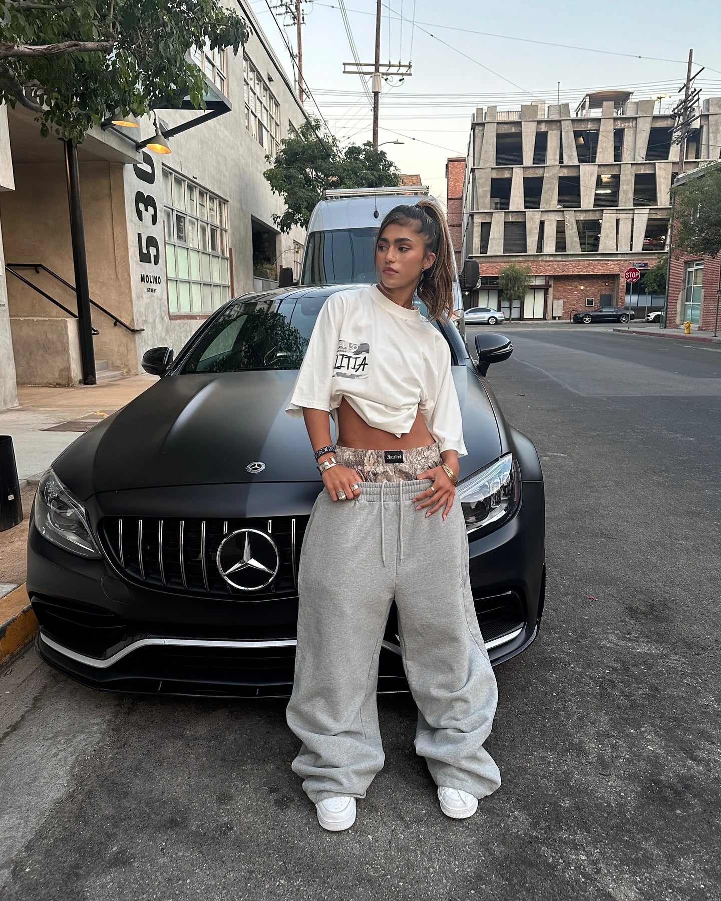 Double Waist Embroidered Sweatpants
