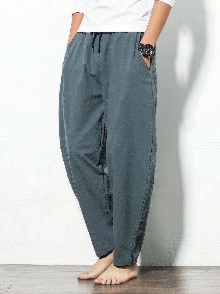 Cotton Linen Jogger Pants Men Baggy Casual Trousers Male Walking Wide leg Loose Cotton Sweatpants Chinese Summer 2025 New