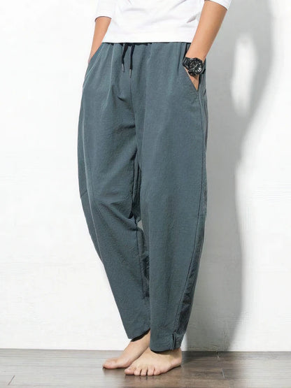 Cotton Linen Jogger Pants Men Baggy Casual Trousers Male Walking Wide leg Loose Cotton Sweatpants Chinese Summer 2025 New