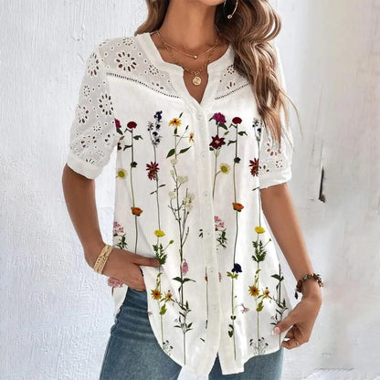 Women’s Lace Casual Short Sleeve Blouse – Elegant Holiday Top