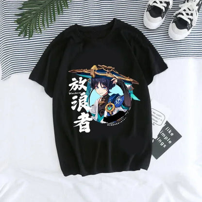 Genshin Impact Kawaii Graphic T-Shirt | Harajuku Anime Tee for Women