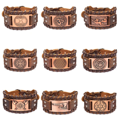 Retro Wide Leather Pirate Compass Bracelet