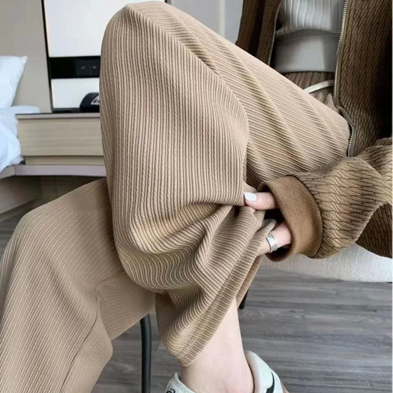 Women 2026 Spring Summer New Casual Tracksuit Matching Set Korean Elegant Plaid Long Sleeve Shirt+Strap+Loose Pants 3-Piece Suit