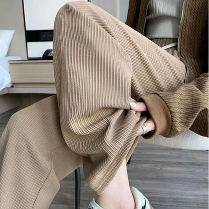 Women 2026 Spring Summer New Casual Tracksuit Matching Set Korean Elegant Plaid Long Sleeve Shirt+Strap+Loose Pants 3-Piece Suit