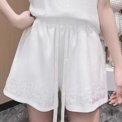 Plus Size Y2K Pink Shine Rhinestone Women’s Shorts | High-Waist Summer Hot Shorts