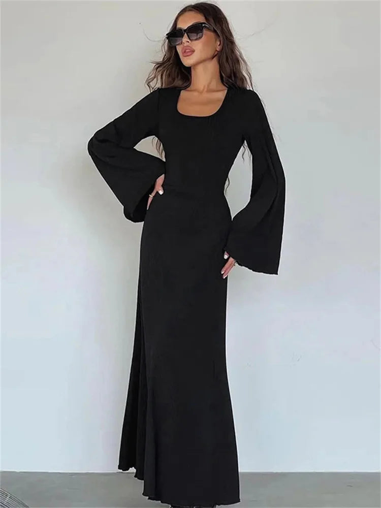 Fantoye Solid Lace-Up Flying Sleeve Loose Fit Dress