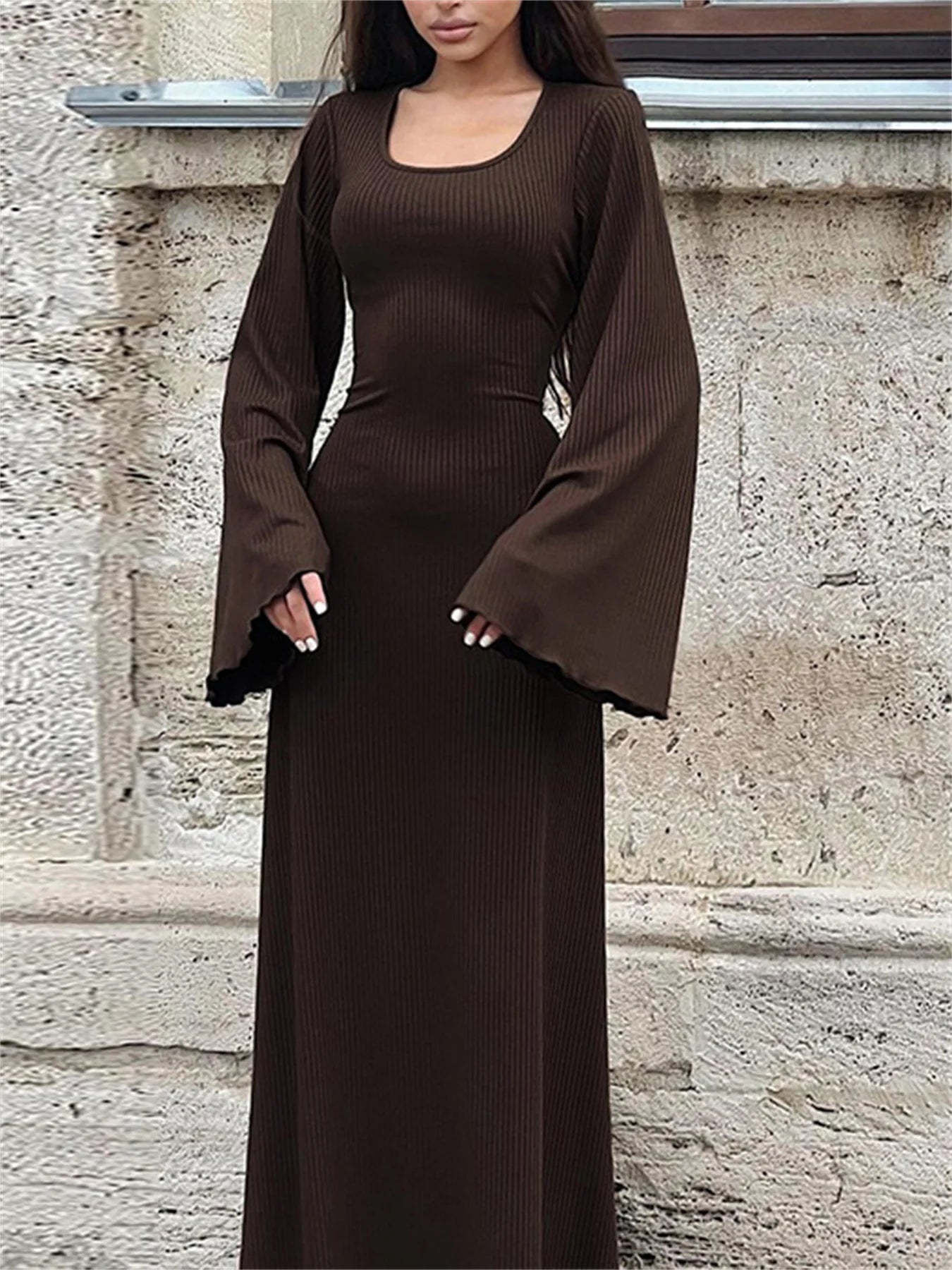 Fantoye Solid Lace-Up Flying Sleeve Loose Fit Dress